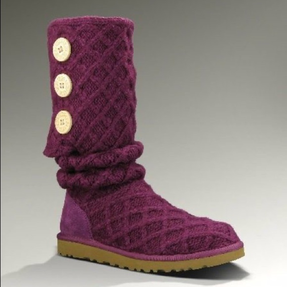 UGG Purple Knit Button Mid-Calf Boot